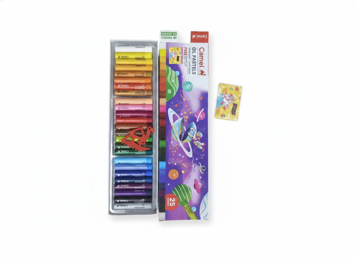Camel Oil Pastels Set of 25 Shades with Scraping Tool and Free Fridge Magnet, Rich Smooth Colors for Drawing, Blending, Shading, and Art Projects