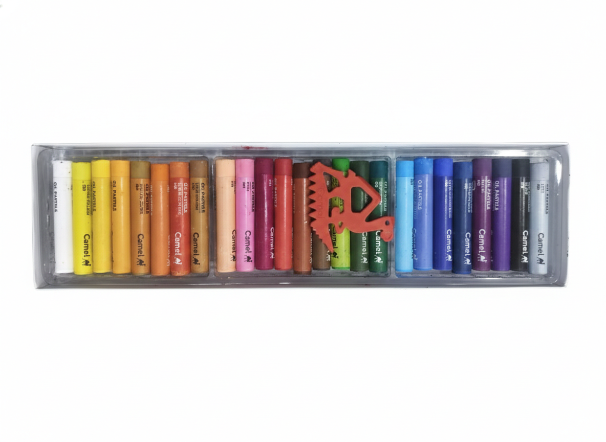 Camel Oil Pastels Set of 25 Shades with Scraping Tool and Free Fridge Magnet, Rich Smooth Colors for Drawing, Blending, Shading, and Art Projects