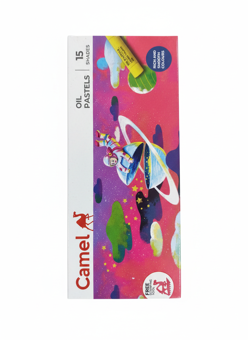 Camel Oil Pastels Set of 15 Shades with Free Scraping Tool, Smooth Rich Colors for Drawing, Shading, Blending, School Projects and Art Activities