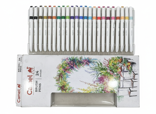 Camel Brush Pens Set, 24 Shades Water-Based Brush Tip Pens for Calligraphy, Coloring, Hand Lettering, Sketching, Journaling and Art Projects