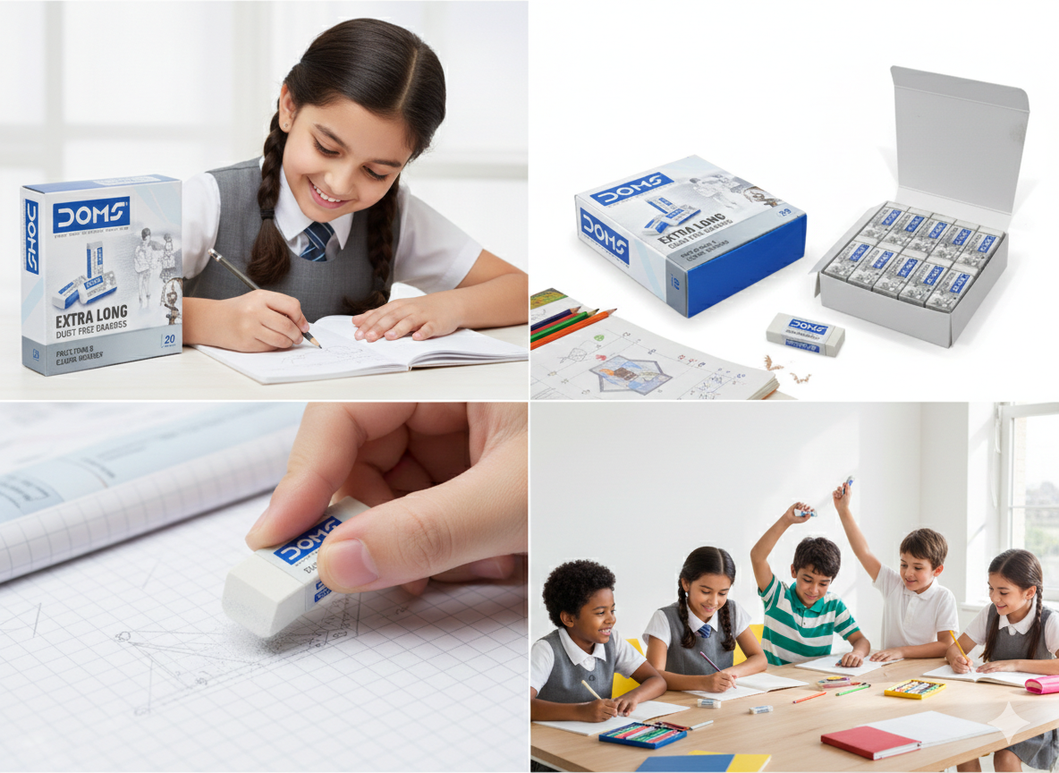 DOMS Extra Long Dust-Free Erasers – Clean & Smooth Erasing, Non-Toxic (10 PEICE)