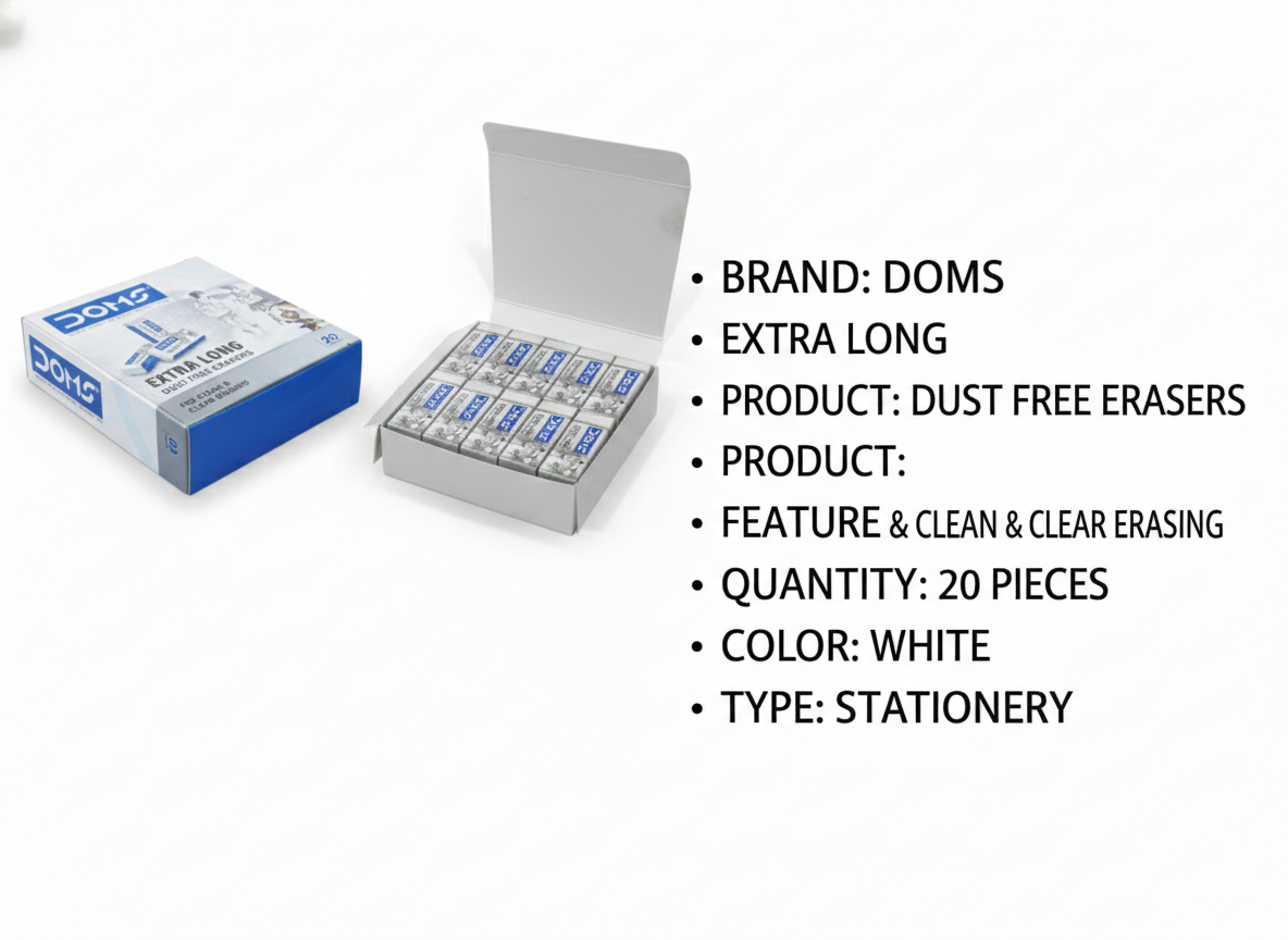DOMS Extra Long Dust-Free Erasers – Clean & Smooth Erasing, Non-Toxic (10 PEICE)