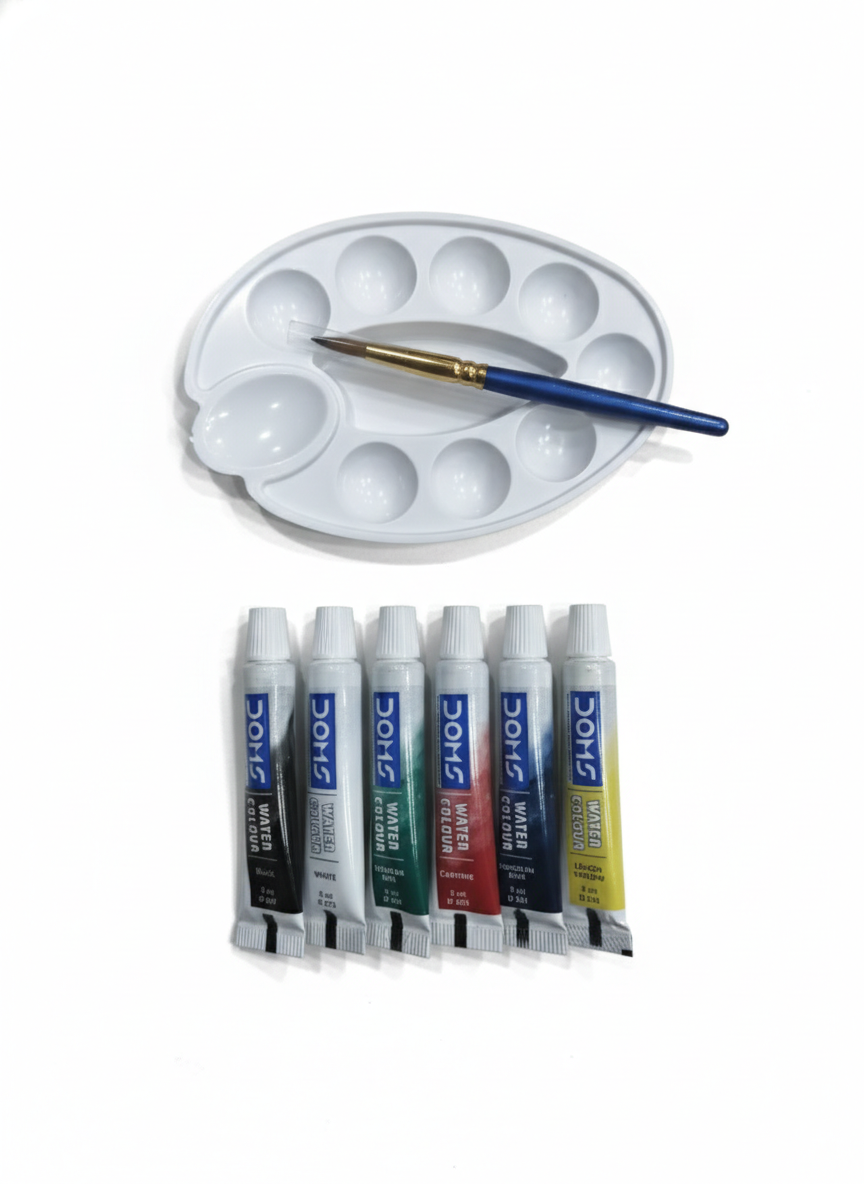 DOMS Water Colour Tubes Set, 6 Shades Watercolor Paint Tubes with Brush and Palette, Transparent Water Colours for Kids, Students and Artists