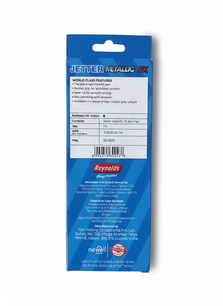 Reynolds Jetter Metallic FX Ball Pen | 0.7 mm Tip | Smooth Writing Blue Ink