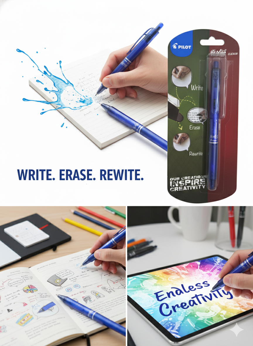 Pilot Fraxion Clicker Erasable Pen | 0.7 mm Tip | Refillable Roller Ball Pen