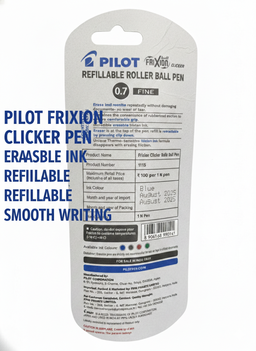 Pilot Fraxion Clicker Erasable Pen | 0.7 mm Tip | Refillable Roller Ball Pen