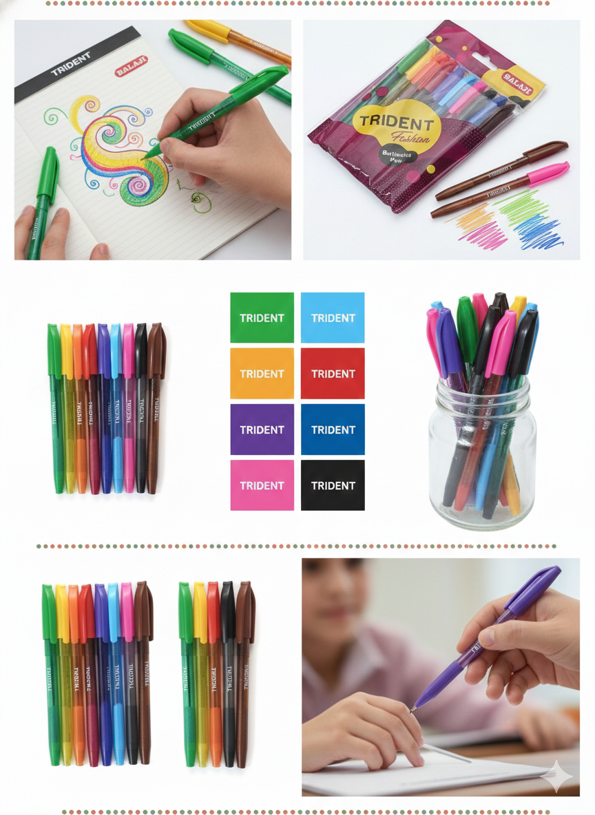 Trident Fashion Ballpoint Pens Set (Pack of Assorted Colors)