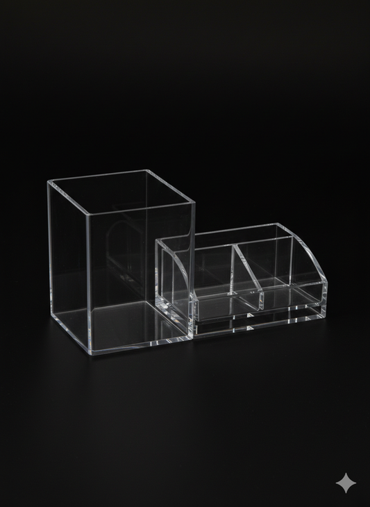 Clear Acrylic Desk Organizer with Pen Holder and Multi-Compartment Storage, Transparent Stationery Organizer for Office Desk,