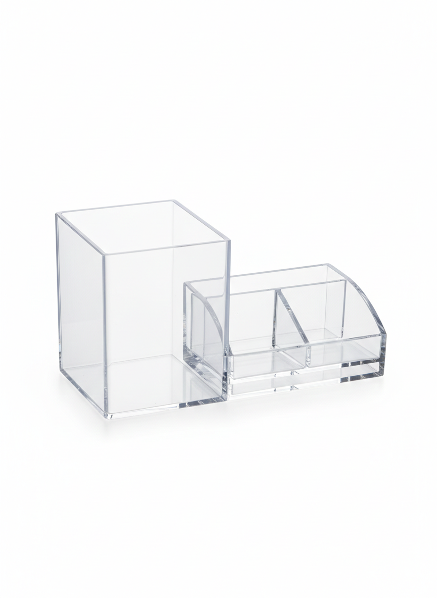 Clear Acrylic Desk Organizer with Pen Holder and Multi-Compartment Storage, Transparent Stationery Organizer for Office Desk,