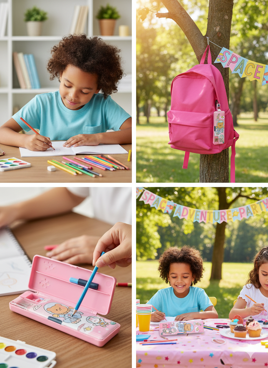 Premium Pencil Case for Kids – Cartoon Printed Zipper Pouch with Wrist Strap – School Stationery Organizer for Boys & Girls