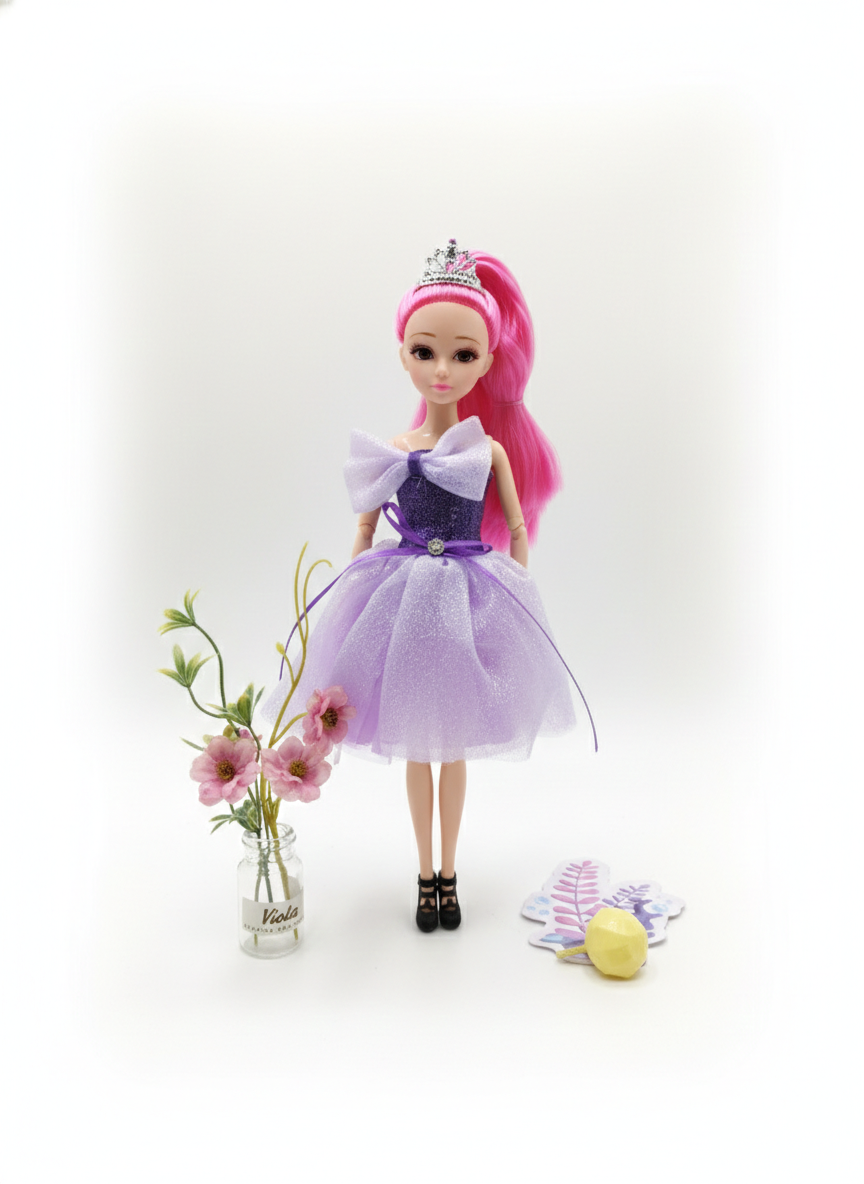 Viola Fashion Doll for Girls | Glamorous Party Style Doll with Pink Hair & Purple Dress