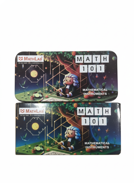 MathLab Math 101 Geometry Box – HD Printed Mathematical Instrument Set with Compass, Divider & Ruler – Durable Metal Case for Students & School Use