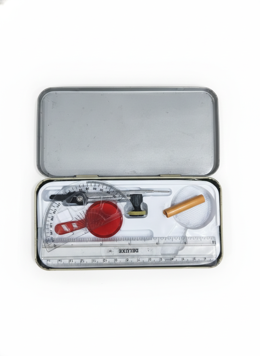 Deluxe Mathematical Drawing Instrument Set – Geometry Box with Compass, Divider, Ruler & Protractor – Metal Case Geometry Kit for Students & School Use