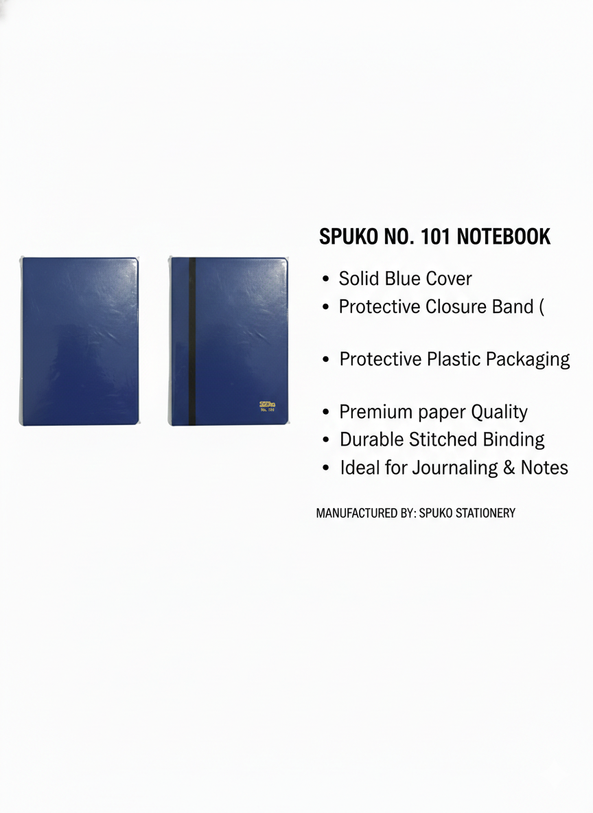 SPUKO No. 101 Notebook – Premium Blue Cover Journal with Elastic Band, Durable Stitched Binding & High-Quality Paper – Ideal for Office, School & Daily Notes