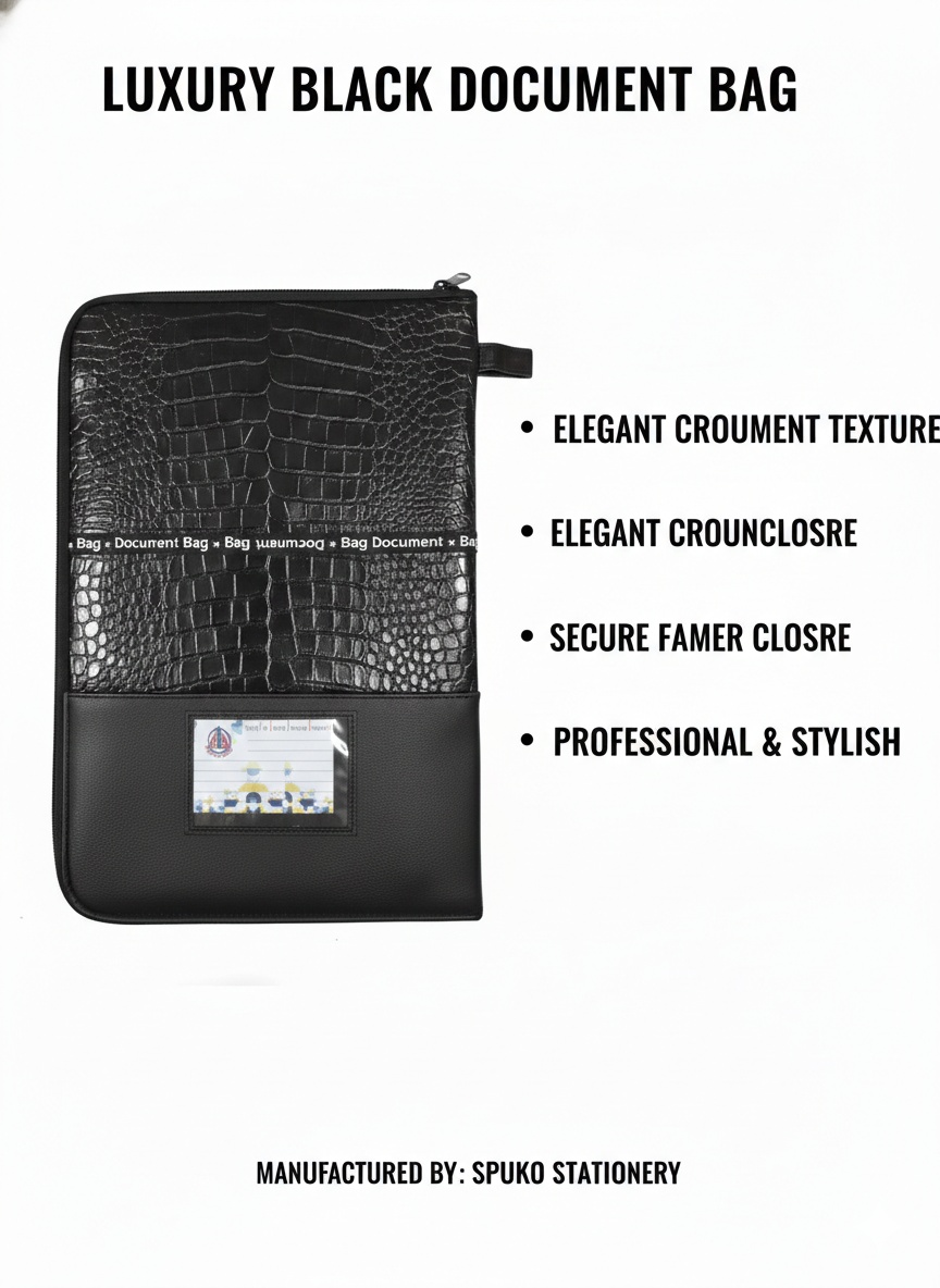 Luxury Black Document Bag | Waterproof File Folder Organizer with Zip Closure