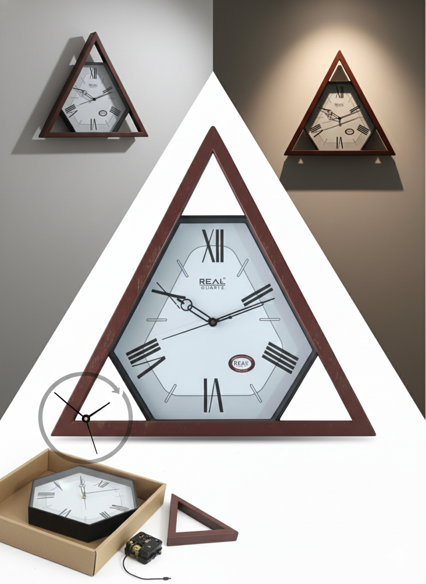 Unique Triangular Wall Clock with Roman Numerals | Real Quartz Movement | Designer Decorative Clock for Living Room, Bedroom & Office