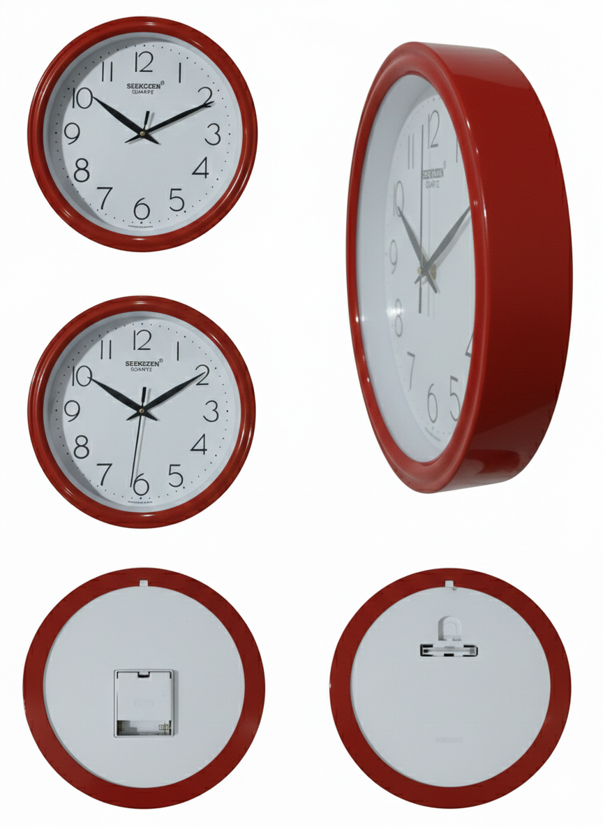 Modern Red Round Wall Clock with Silent Quartz Movement | Large Clear Numerals | Decorative Wall Clock for Living Room, Bedroom, Kitchen & Office