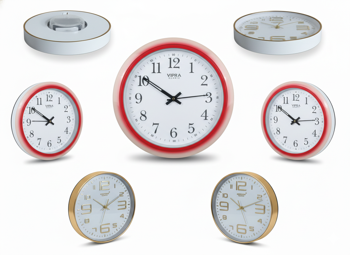 Classic Red Wall Clock with Large Clear Numerals | Silent Quartz Sweep Movement