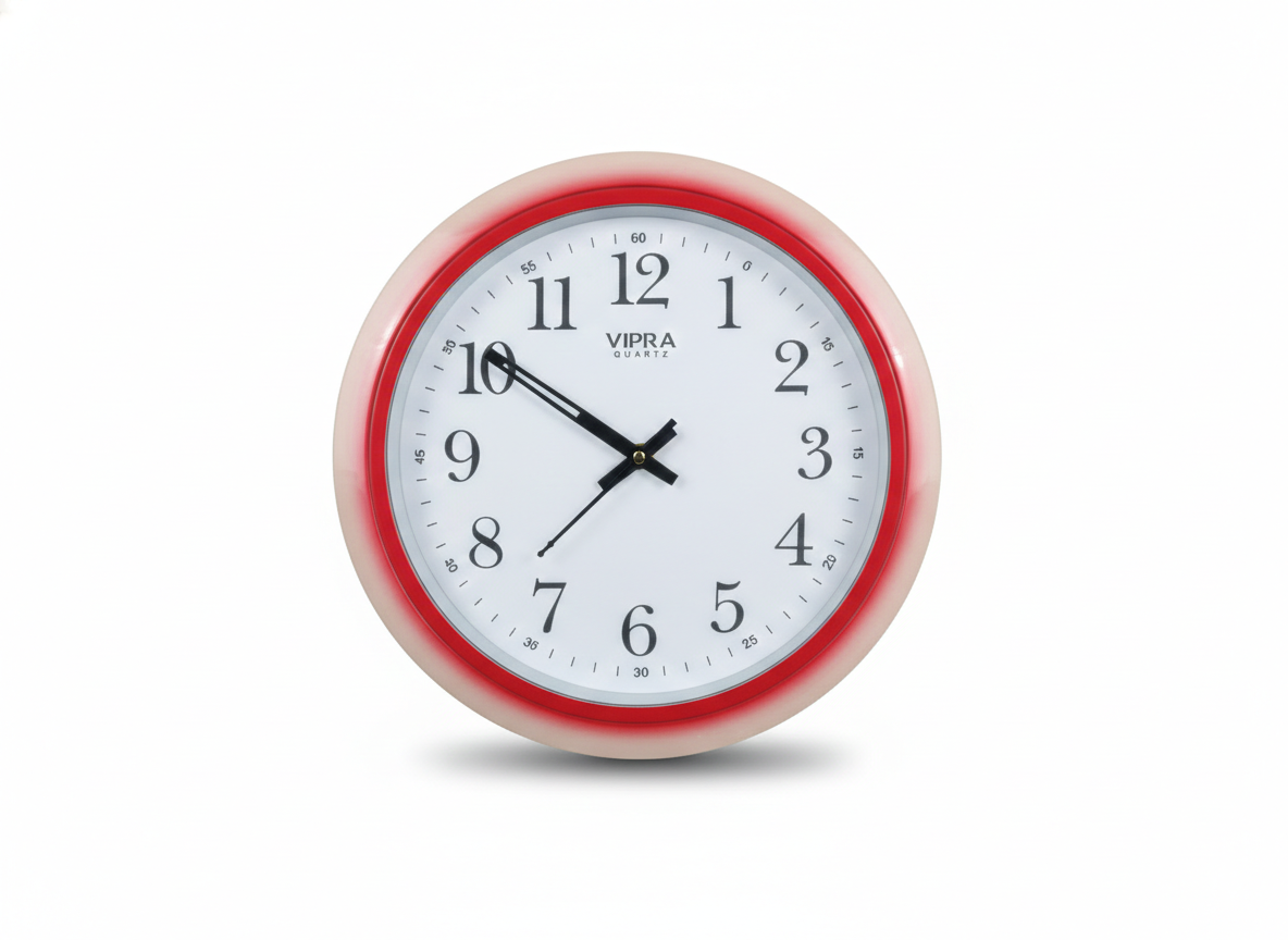 Classic Red Wall Clock with Large Clear Numerals | Silent Quartz Sweep Movement
