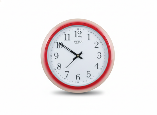 Classic Red Wall Clock with Large Clear Numerals | Silent Quartz Sweep Movement