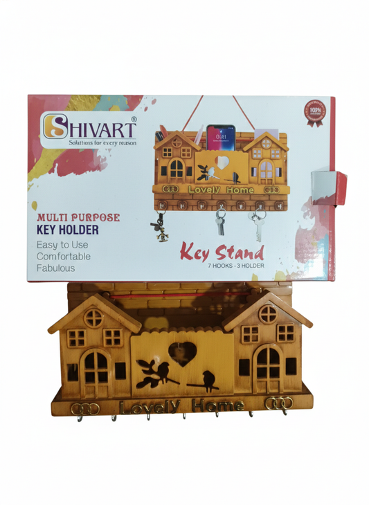 Wooden Key Holder for Wall with Shelf – 7 Hooks + Storage Tray, Decorative Home Key Stand
