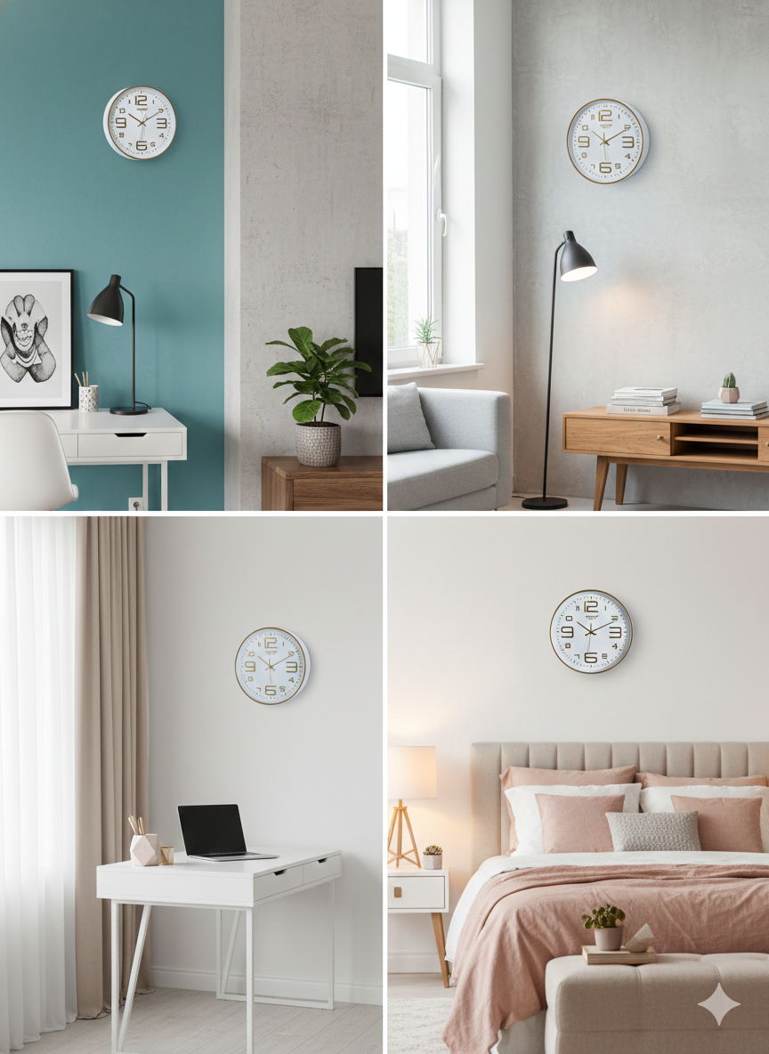 Modern White & Gold Wall Clock with Large Easy-to-Read Numerals | Silent Quartz Sweep Movement