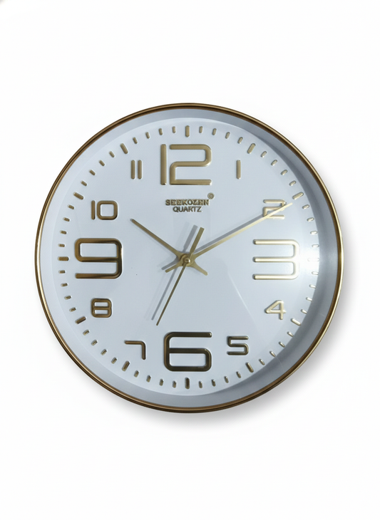 Modern White & Gold Wall Clock with Large Easy-to-Read Numerals | Silent Quartz Sweep Movement