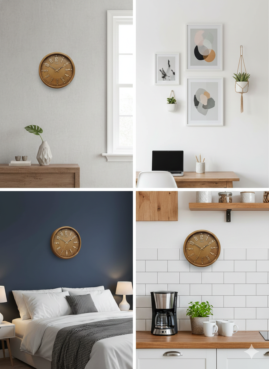 Premium Wood Finish Wall Clock 12 Inch – Silent Quartz Movement, Raised Gold Numerals, Easy-to-Read Dial, Decorative Wooden Style Clock for Home & Office
