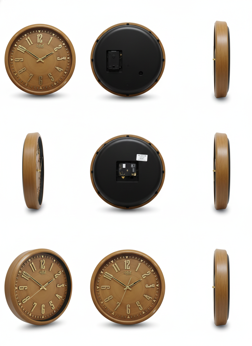 Premium Wood Finish Wall Clock 12 Inch – Silent Quartz Movement, Raised Gold Numerals, Easy-to-Read Dial, Decorative Wooden Style Clock for Home & Office