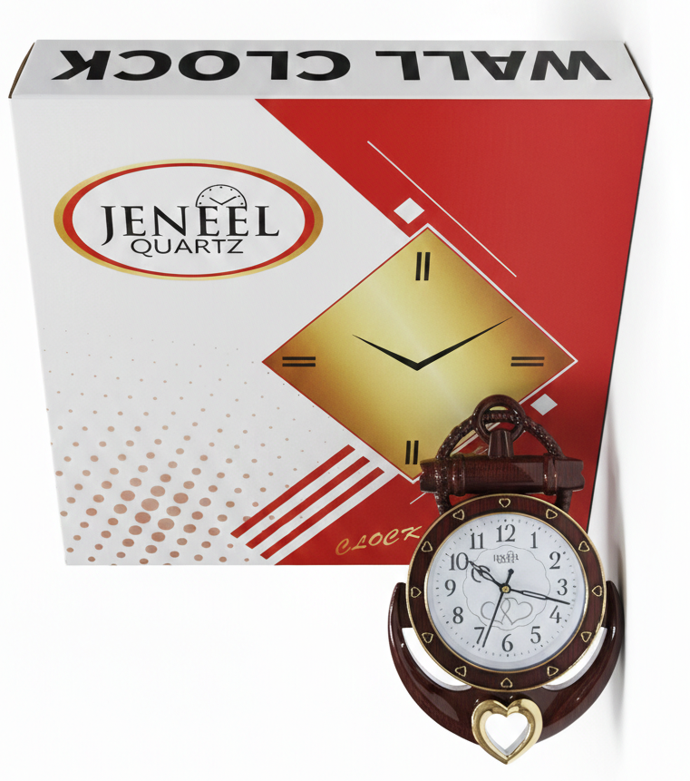 Nautical Anchor Wall Clock with Wood-Grain Finish & Heart Accent | Silent Quartz Movement
