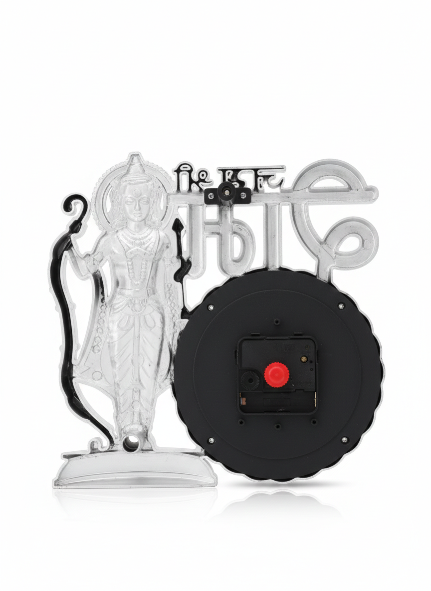 Shri Ram Ji Decorative Table Clock | Silver Finish Ram Idol with Bow Gift for Diwali, Housewarming & Office Desk