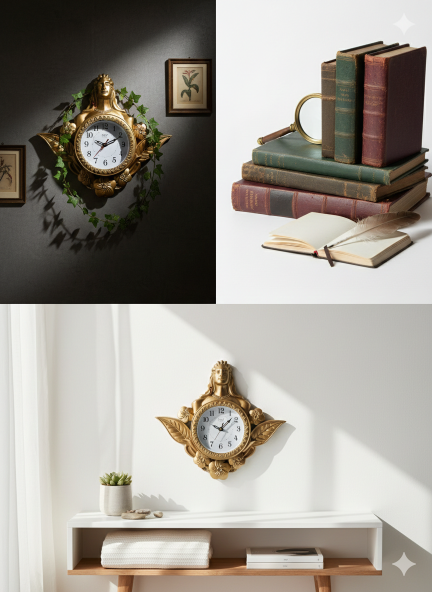Golden Shiv Ji Decorative Wall Clock | Lord Shiva Design with Floral Leaves | Premium Quartz Wall Clock | Religious Home Decor | Gift for Diwali, Housewarming & Office