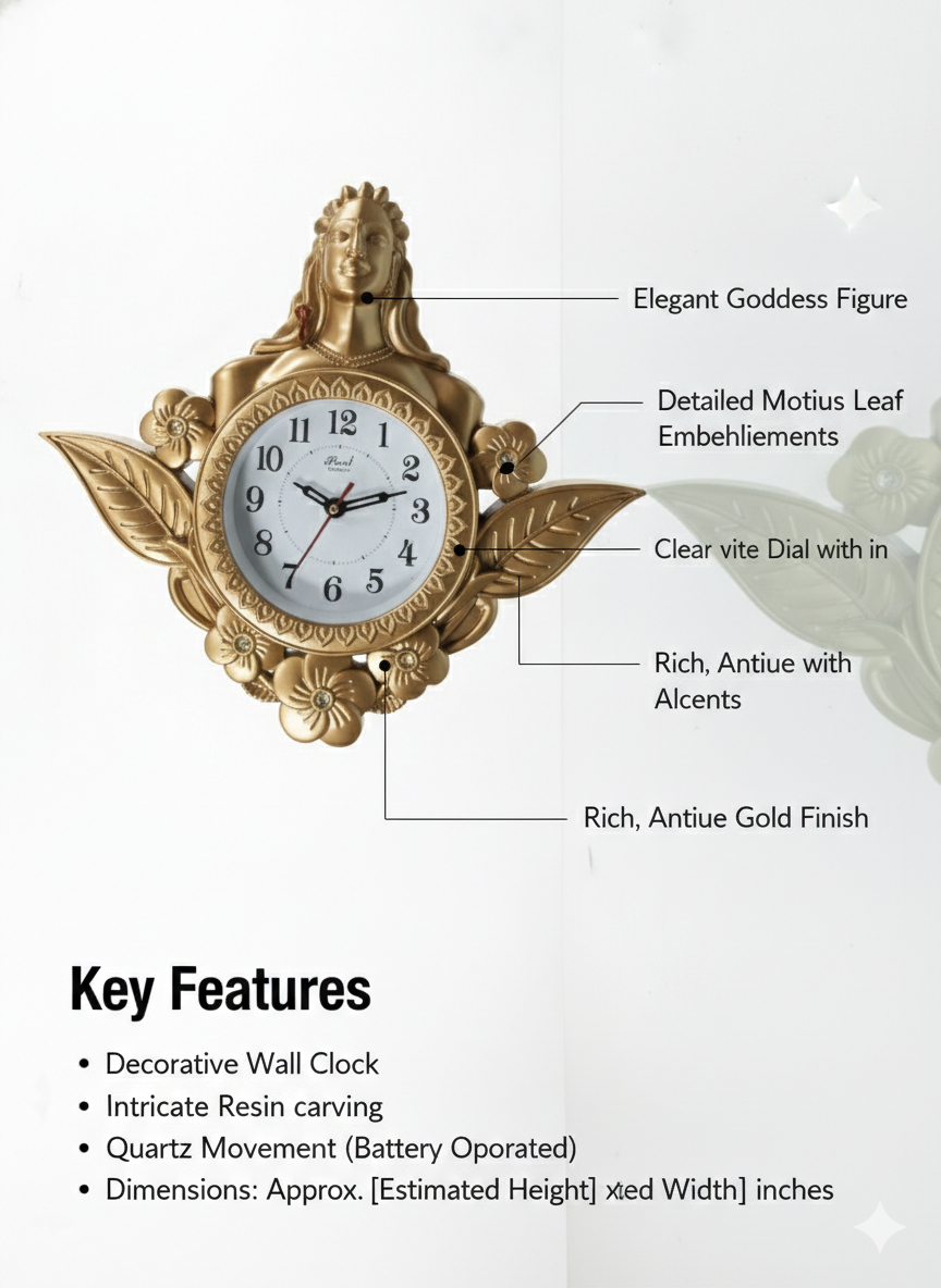 Golden Shiv Ji Decorative Wall Clock | Lord Shiva Design with Floral Leaves | Premium Quartz Wall Clock | Religious Home Decor | Gift for Diwali, Housewarming & Office
