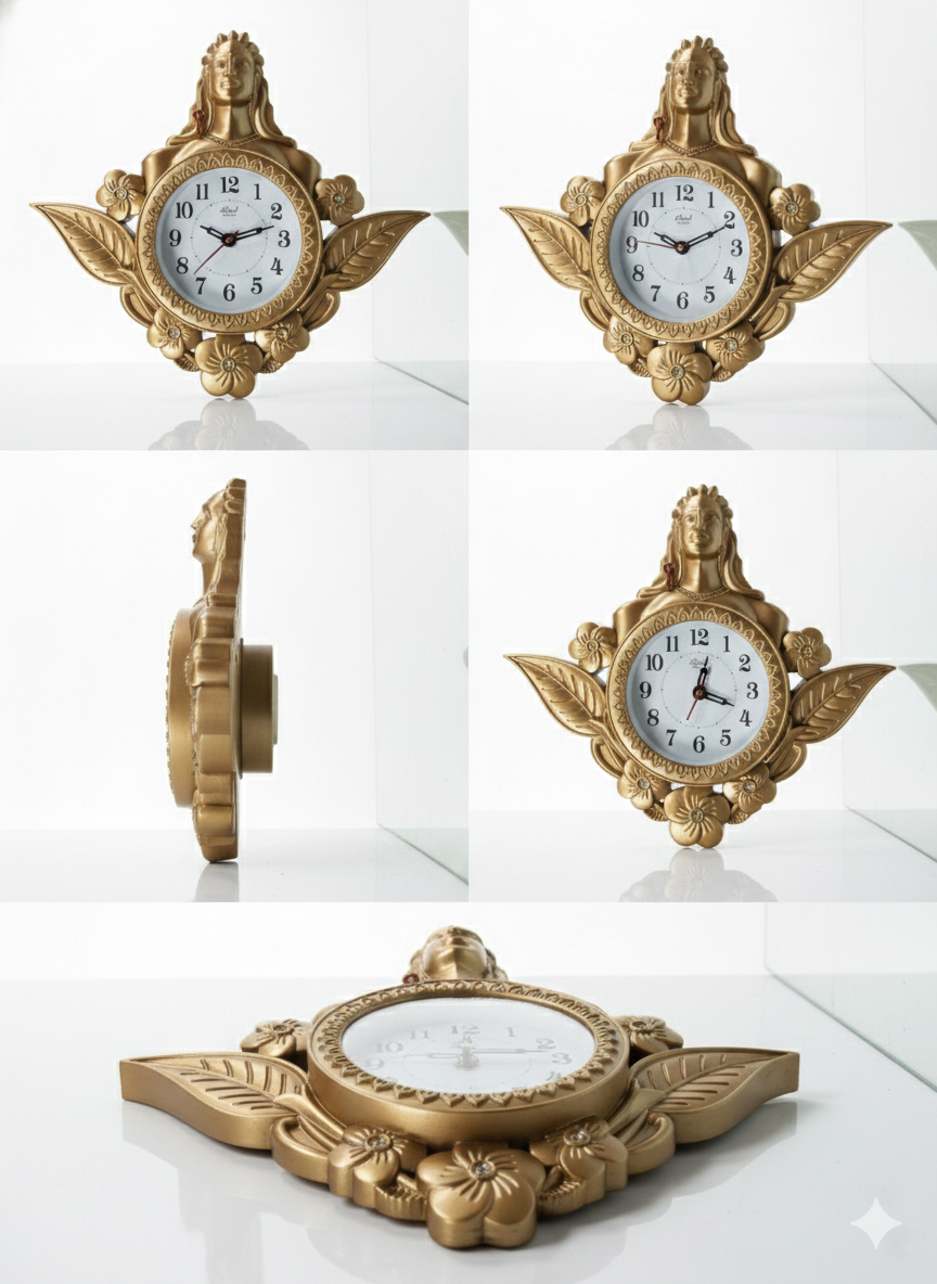Golden Shiv Ji Decorative Wall Clock | Lord Shiva Design with Floral Leaves | Premium Quartz Wall Clock | Religious Home Decor | Gift for Diwali, Housewarming & Office