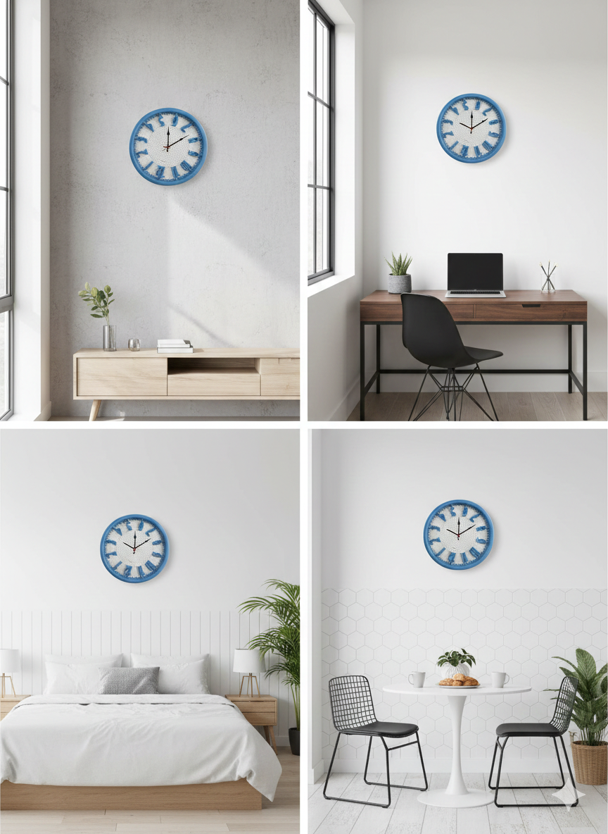 Modern Blue Wall Clock 12 Inch – Silent Sweep Quartz Movement, 3D Raised Numerals, Large Easy-to-Read Decorative Clock for Home, Bedroom, Office