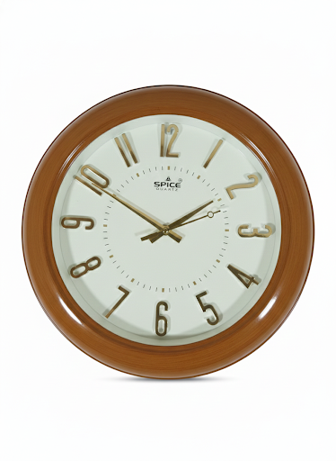 12 Inch Wooden Wall Clock with Gold 3D Numerals | Silent Quartz Sweep Movement
