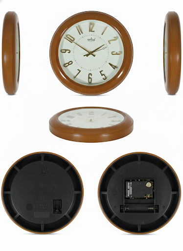 12 Inch Wooden Wall Clock with Gold 3D Numerals | Silent Quartz Sweep Movement