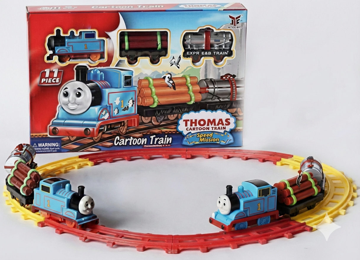 Cartoon Train Toy Set for Kids | Battery Operated Train with Track (11 Pieces)