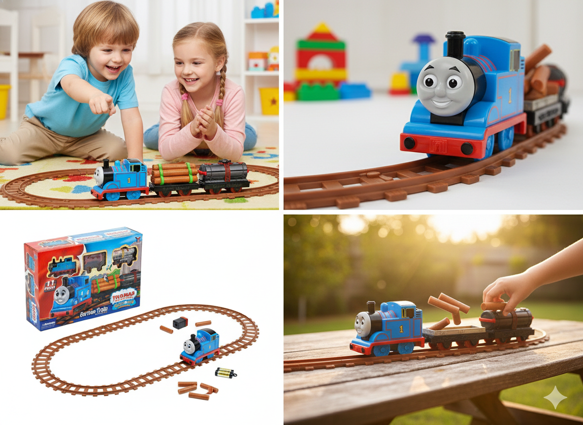 Cartoon Train Toy Set for Kids | Battery Operated Train with Track (11 Pieces)