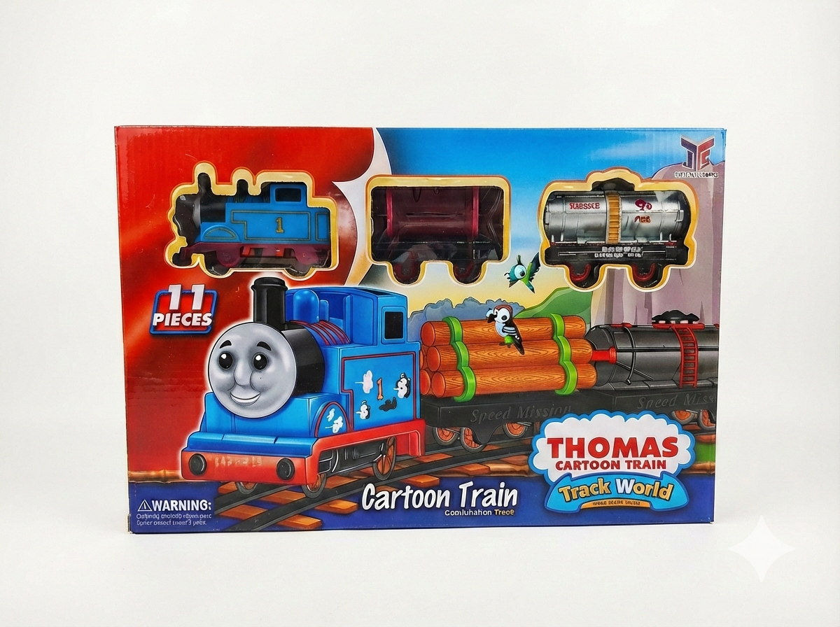 Cartoon Train Toy Set for Kids | Battery Operated Train with Track (11 Pieces)