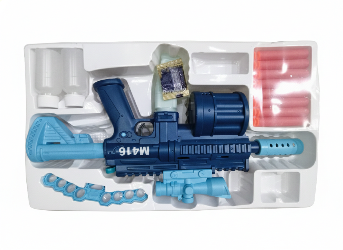 M416 Style Toy Gun with Drum Magazine, Soft Foam Darts & Bubble Solution