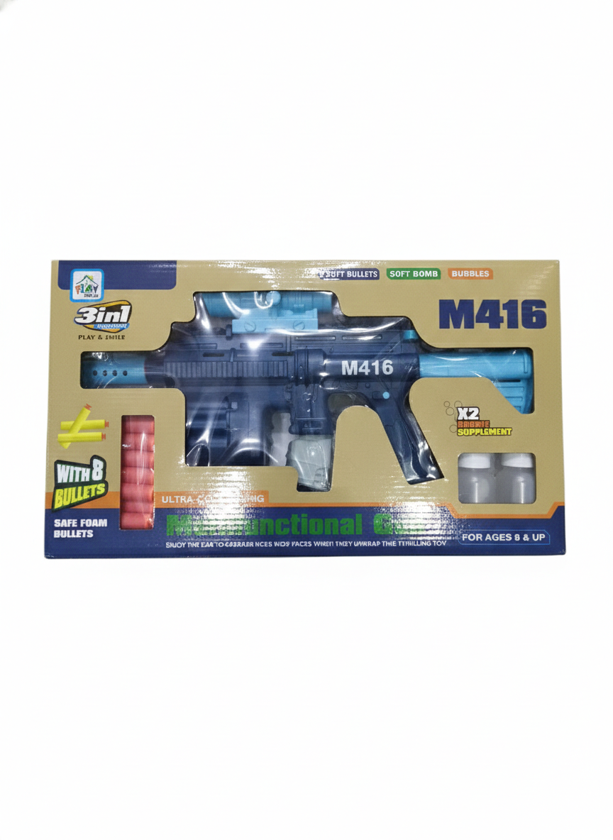 M416 Style Toy Gun with Drum Magazine, Soft Foam Darts & Bubble Solution