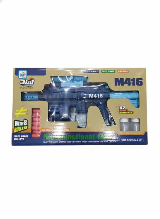 M416 Style Toy Gun with Drum Magazine, Soft Foam Darts & Bubble Solution