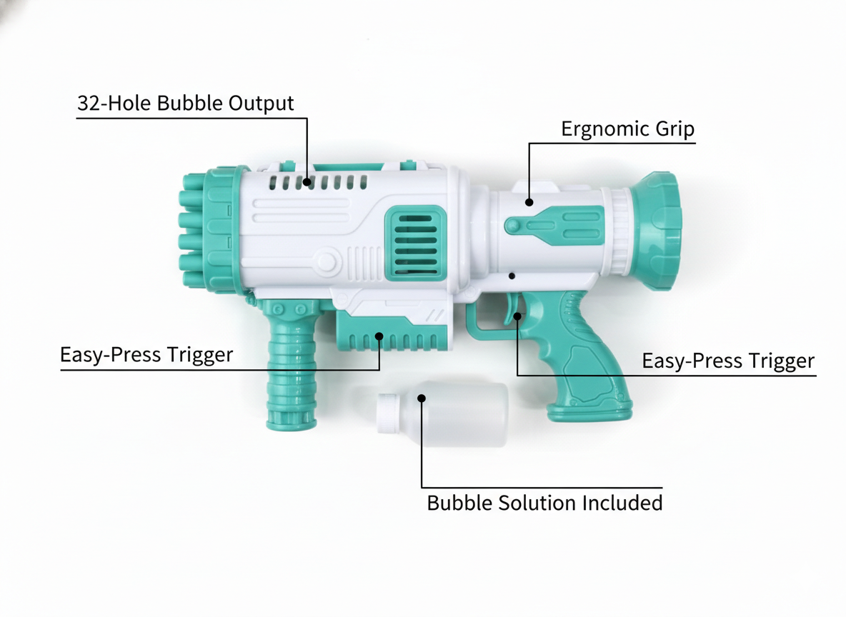 32 Hole Bubble Gun for Kids | Automatic Bubble Maker Machine with Bubble Solution