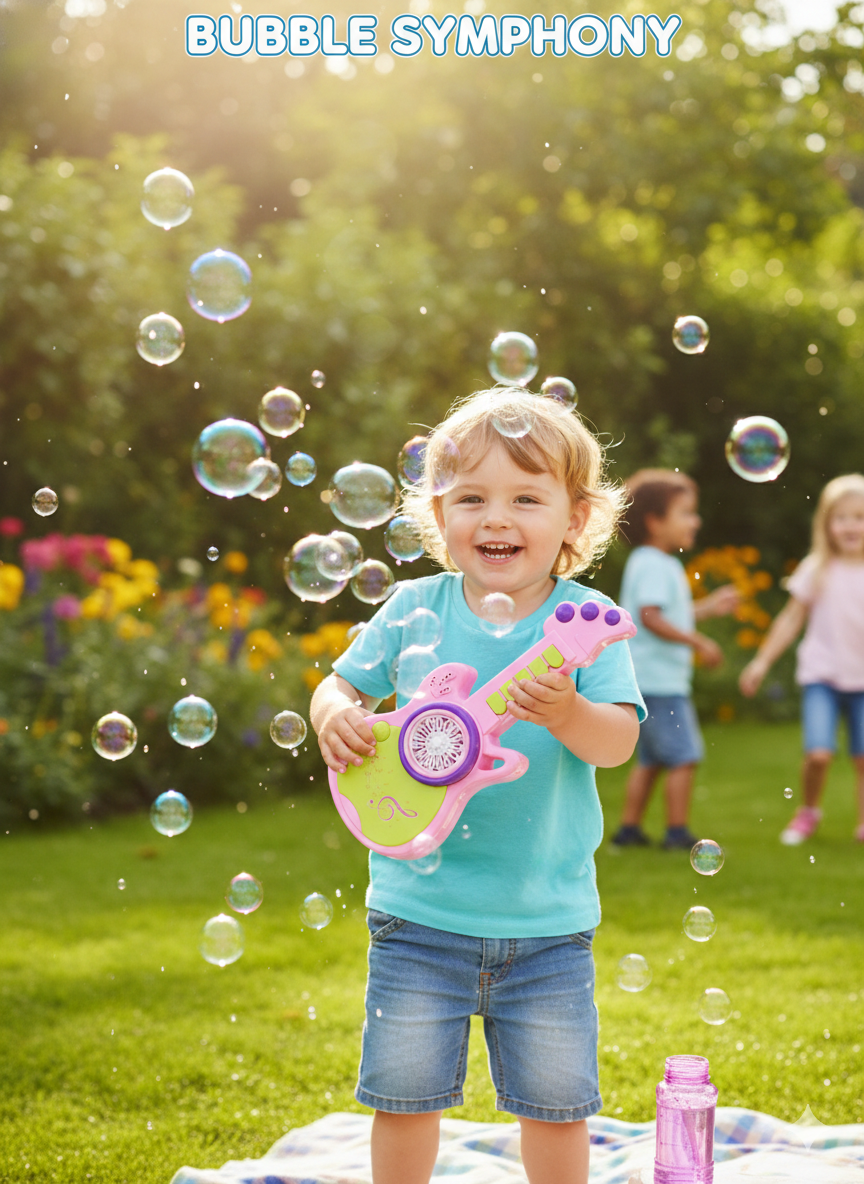 Kids Bubble Gun Toy Guitar | Automatic Bubble Maker with Music & Lights