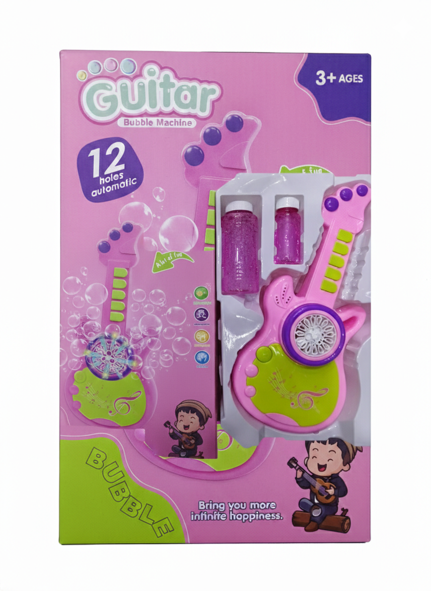 Kids Bubble Gun Toy Guitar | Automatic Bubble Maker with Music & Lights