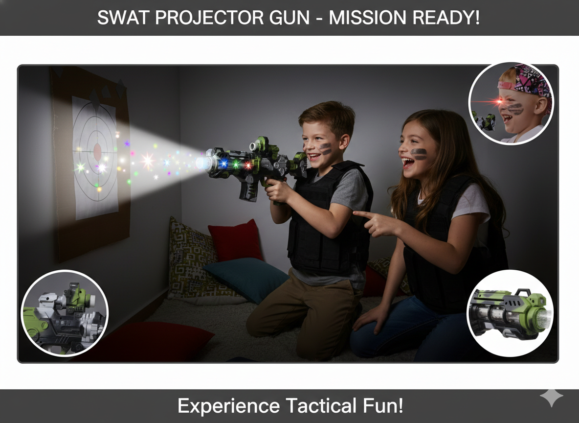 SWAT Toy Gun for Kids with Lights & Sound | Projector Gun with Flashlight & Laser Sight