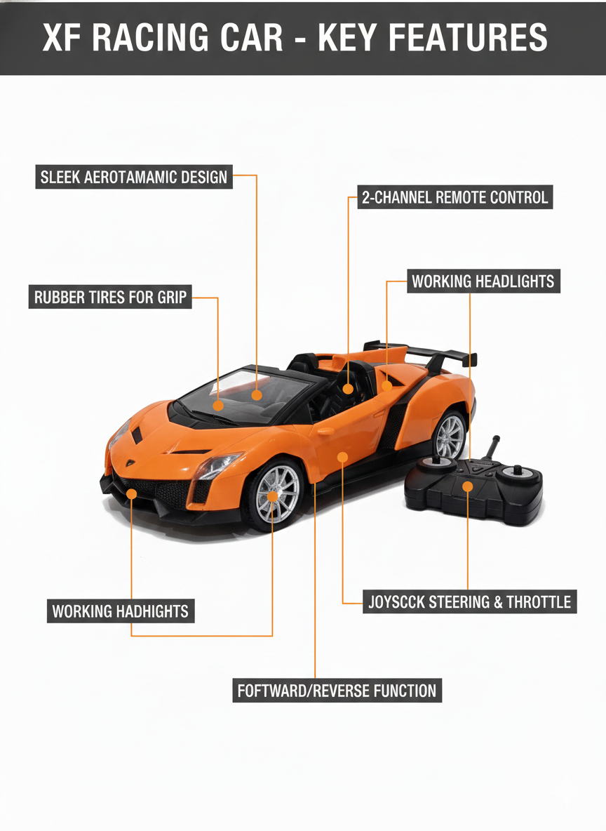 Remote Control Racing Car for Kids | XF RC Sports Car with Lights
