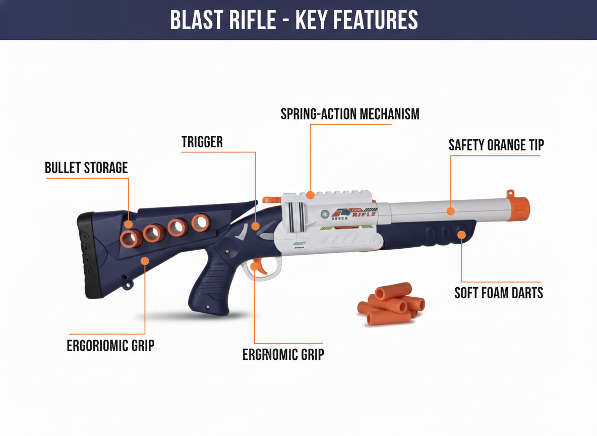 Toy Gun Rifle for Kids | Blast Rifle Soft Bullet Gun with Foam Darts