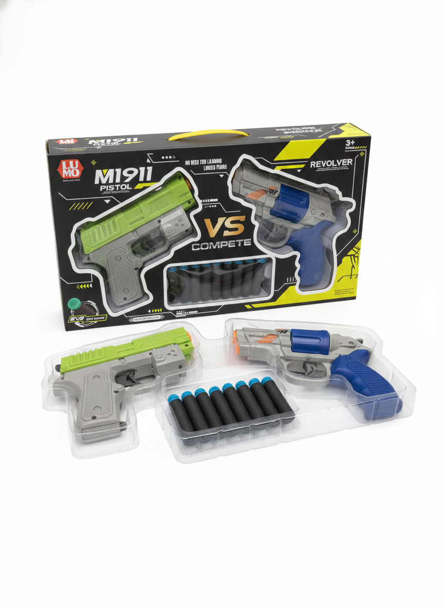 Toy Gun Combo Set for Kids | Automatic Pistol + Revolver with Soft EVA Darts